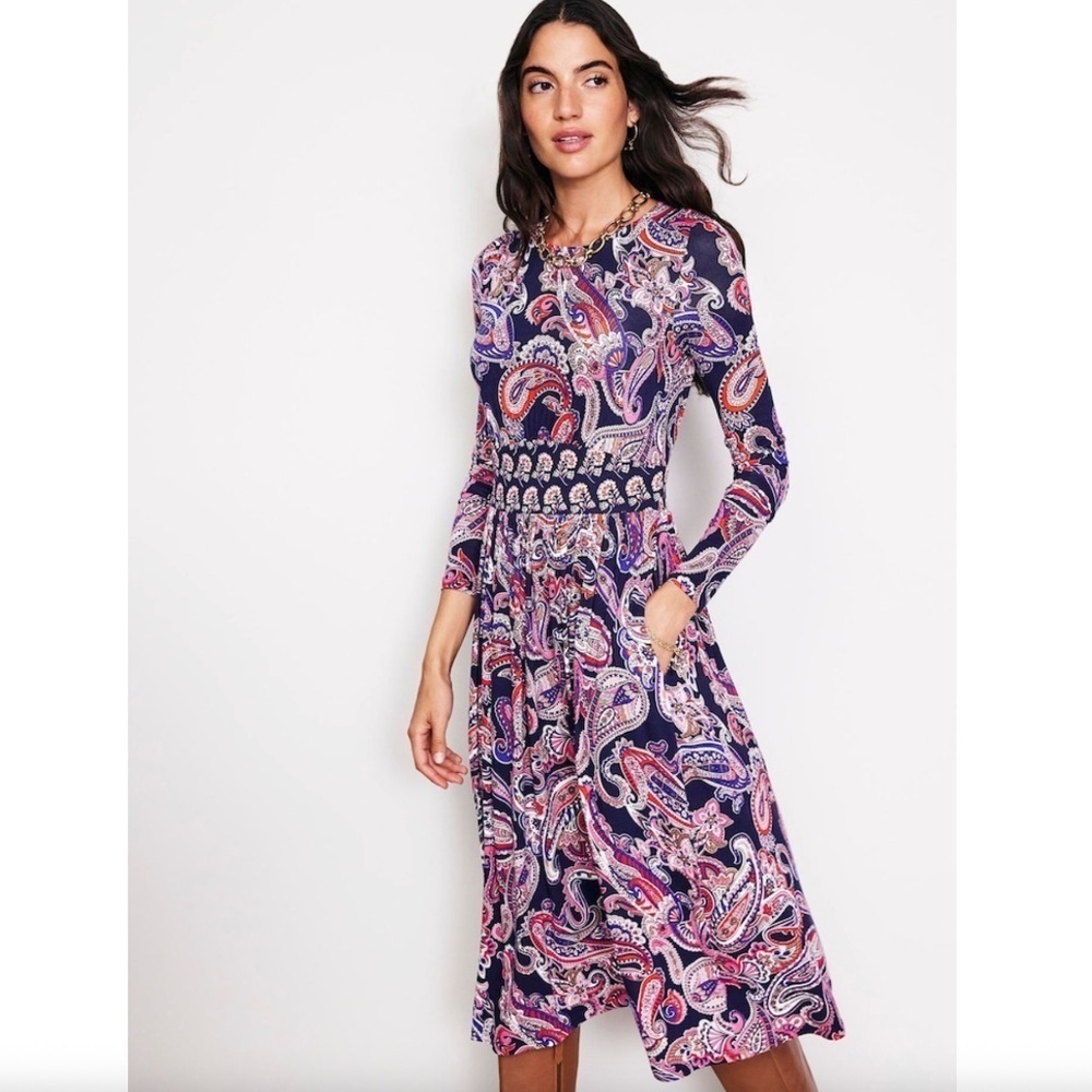 Boden Thea Long Sleeve Jersey Dress in Paisley